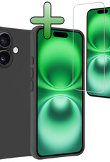 BASEY. Hoes Geschikt voor iPhone 16 Hoesje Siliconen Back Cover Case Met Screenprotector - Hoesje Geschikt voor iPhone 16 Hoes Cover Hoesje - Zwart