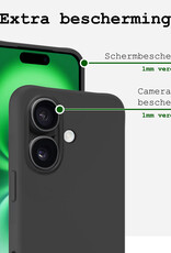 BASEY. Hoes Geschikt voor iPhone 16 Hoesje Siliconen Back Cover Case Met Screenprotector - Hoesje Geschikt voor iPhone 16 Hoes Cover Hoesje - Zwart