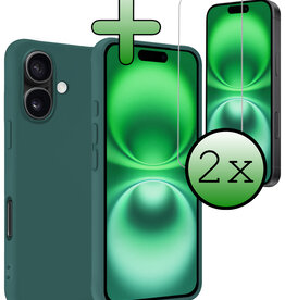 BASEY. BASEY. iPhone 16 Hoesje Siliconen Met 2x Screenprotector Met Dichte Notch - Donkergroen