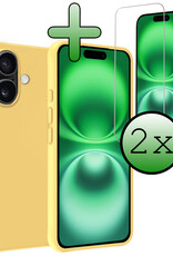 BASEY. Hoes Geschikt voor iPhone 16 Hoesje Siliconen Back Cover Case Met 2x Screenprotector - Hoesje Geschikt voor iPhone 16 Hoes Cover Hoesje - Geel