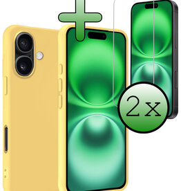 BASEY. BASEY. iPhone 16 Hoesje Siliconen Met 2x Screenprotector Met Dichte Notch - Geel