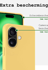 BASEY. Hoes Geschikt voor iPhone 16 Hoesje Siliconen Back Cover Case Met 2x Screenprotector - Hoesje Geschikt voor iPhone 16 Hoes Cover Hoesje - Geel