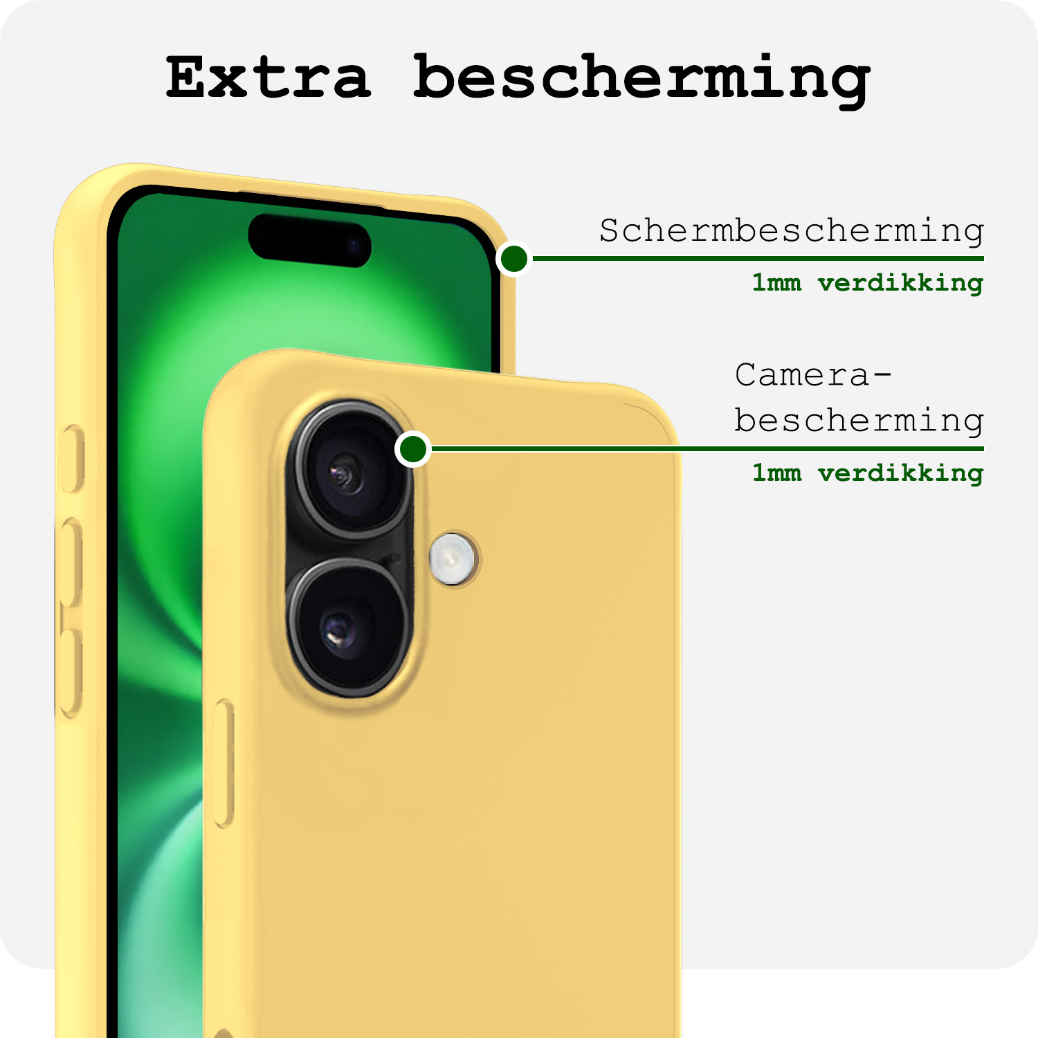 BASEY. Hoes Geschikt voor iPhone 16 Hoesje Siliconen Back Cover Case Met 2x Screenprotector - Hoesje Geschikt voor iPhone 16 Hoes Cover Hoesje - Geel