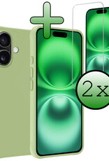BASEY. Hoes Geschikt voor iPhone 16 Hoesje Siliconen Back Cover Case Met 2x Screenprotector - Hoesje Geschikt voor iPhone 16 Hoes Cover Hoesje - Groen