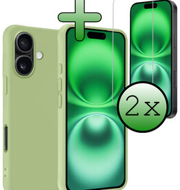 BASEY. BASEY. iPhone 16 Hoesje Siliconen Met 2x Screenprotector Met Dichte Notch - Groen