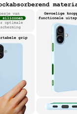 BASEY. Hoes Geschikt voor iPhone 16 Hoesje Siliconen Back Cover Case Met 2x Screenprotector - Hoesje Geschikt voor iPhone 16 Hoes Cover Hoesje - Lichtblauw