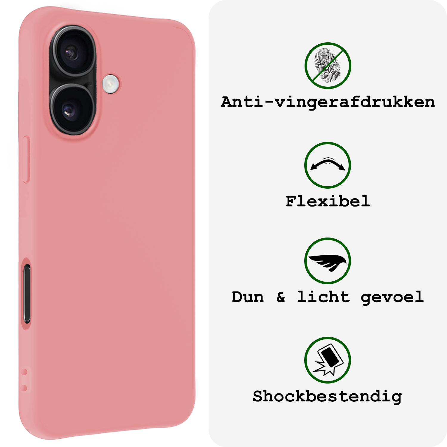 BASEY. Hoes Geschikt voor iPhone 16 Hoesje Siliconen Back Cover Case Met 2x Screenprotector - Hoesje Geschikt voor iPhone 16 Hoes Cover Hoesje - Lichtroze