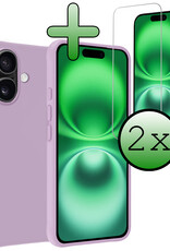 BASEY. Hoes Geschikt voor iPhone 16 Hoesje Siliconen Back Cover Case Met 2x Screenprotector - Hoesje Geschikt voor iPhone 16 Hoes Cover Hoesje - Lila