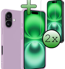 BASEY. BASEY. iPhone 16 Hoesje Siliconen Met 2x Screenprotector Met Dichte Notch - Lila
