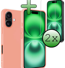 BASEY. BASEY. iPhone 16 Hoesje Siliconen Met 2x Screenprotector Met Dichte Notch - Perzik