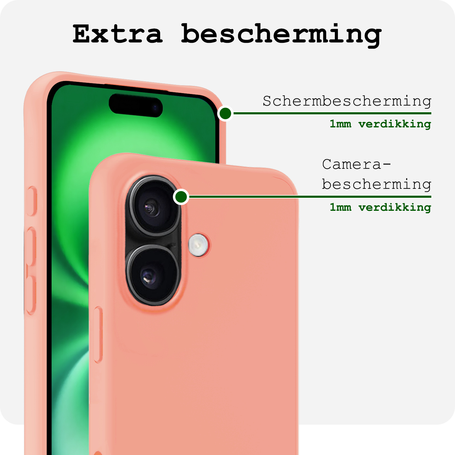 BASEY. Hoes Geschikt voor iPhone 16 Hoesje Siliconen Back Cover Case Met 2x Screenprotector - Hoesje Geschikt voor iPhone 16 Hoes Cover Hoesje - Perzik