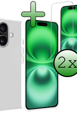 BASEY. Hoes Geschikt voor iPhone 16 Hoesje Siliconen Back Cover Case Met 2x Screenprotector - Hoesje Geschikt voor iPhone 16 Hoes Cover Hoesje - Wit