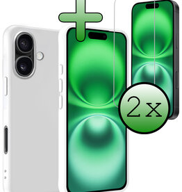 BASEY. BASEY. iPhone 16 Hoesje Siliconen Met 2x Screenprotector Met Dichte Notch - Wit