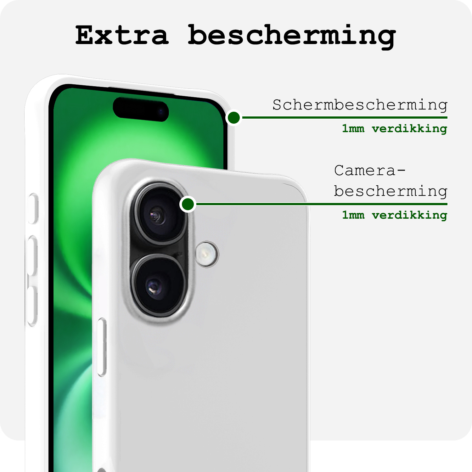 BASEY. Hoes Geschikt voor iPhone 16 Hoesje Siliconen Back Cover Case Met 2x Screenprotector - Hoesje Geschikt voor iPhone 16 Hoes Cover Hoesje - Wit