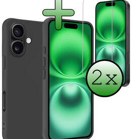 BASEY. BASEY. iPhone 16 Hoesje Siliconen Met 2x Screenprotector Met Dichte Notch - Zwart