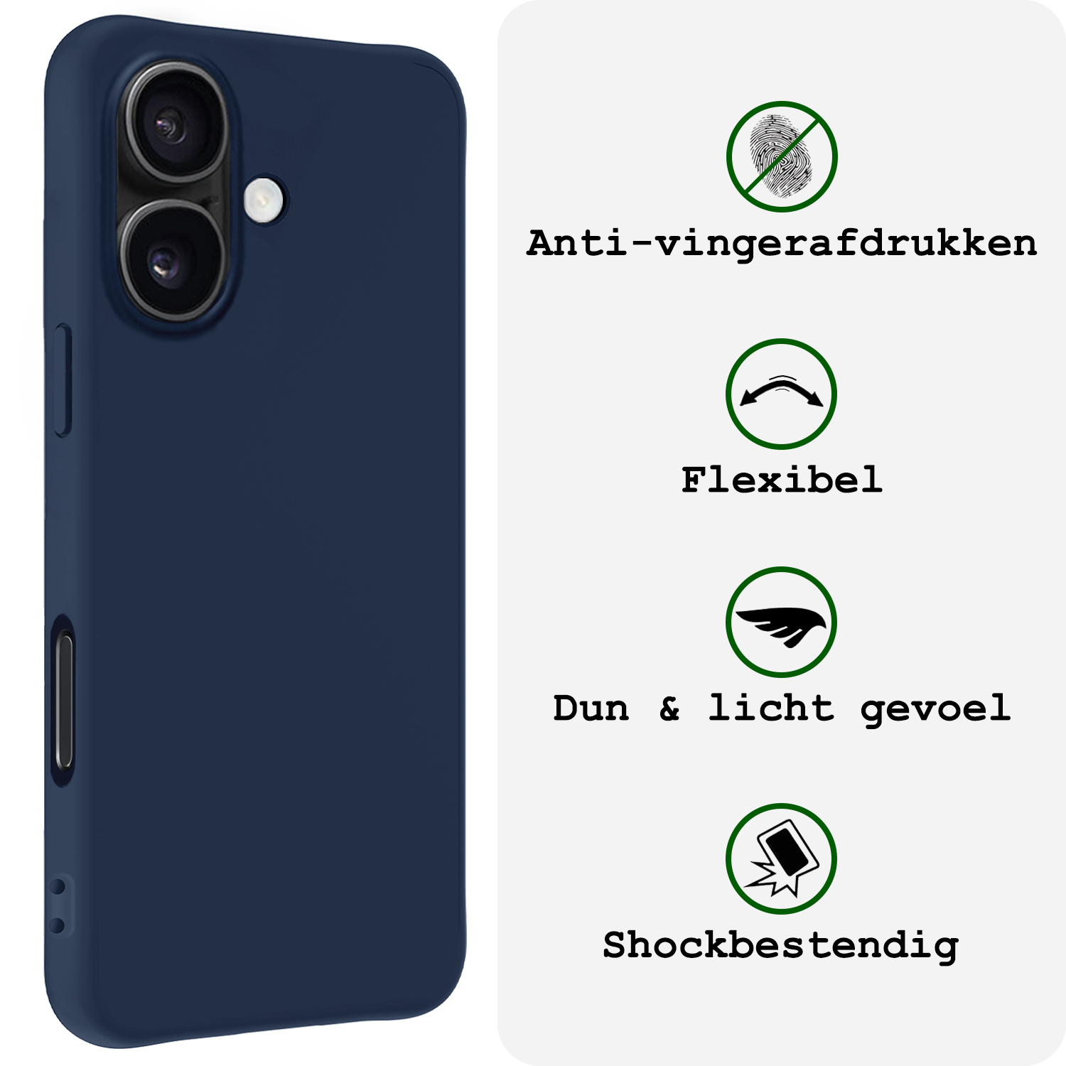 BASEY. Hoes Geschikt voor iPhone 16 Plus Hoesje Siliconen Back Cover Case - Hoesje Geschikt voor iPhone 16 Plus Hoes Cover Hoesje - Donkerblauw