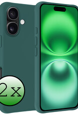 BASEY. Hoes Geschikt voor iPhone 16 Plus Hoesje Siliconen Back Cover Case - Hoesje Geschikt voor iPhone 16 Plus Hoes Cover Hoesje - Donkergroen - 2 Stuks