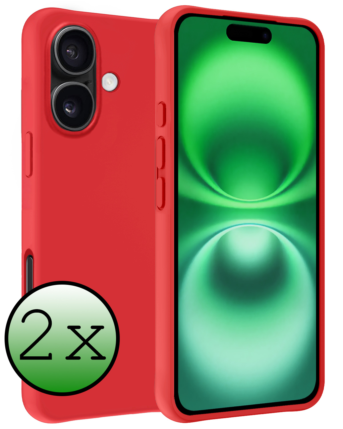 BASEY. Hoes Geschikt voor iPhone 16 Plus Hoesje Siliconen Back Cover Case - Hoesje Geschikt voor iPhone 16 Plus Hoes Cover Hoesje - Rood - 2 Stuks