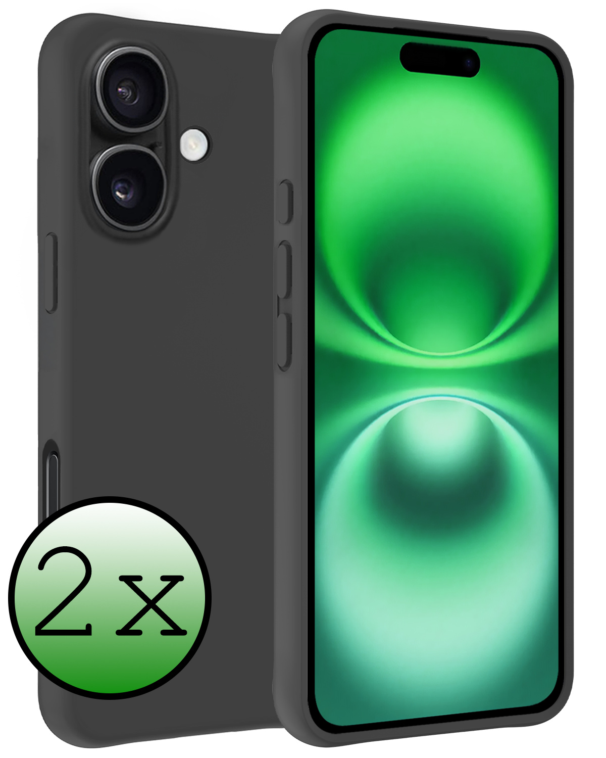 BASEY. Hoes Geschikt voor iPhone 16 Plus Hoesje Siliconen Back Cover Case - Hoesje Geschikt voor iPhone 16 Plus Hoes Cover Hoesje - Zwart - 2 Stuks