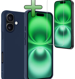 BASEY. BASEY. iPhone 16 Plus Hoesje Siliconen Met Screenprotector Met Dichte Notch - Donkerblauw