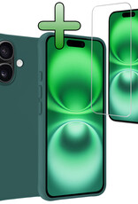 BASEY. Hoes Geschikt voor iPhone 16 Plus Hoesje Siliconen Back Cover Case Met Screenprotector - Hoesje Geschikt voor iPhone 16 Plus Hoes Cover Hoesje - Donkergroen