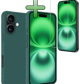 BASEY. BASEY. iPhone 16 Plus Hoesje Siliconen Met Screenprotector Met Dichte Notch - Donkergroen