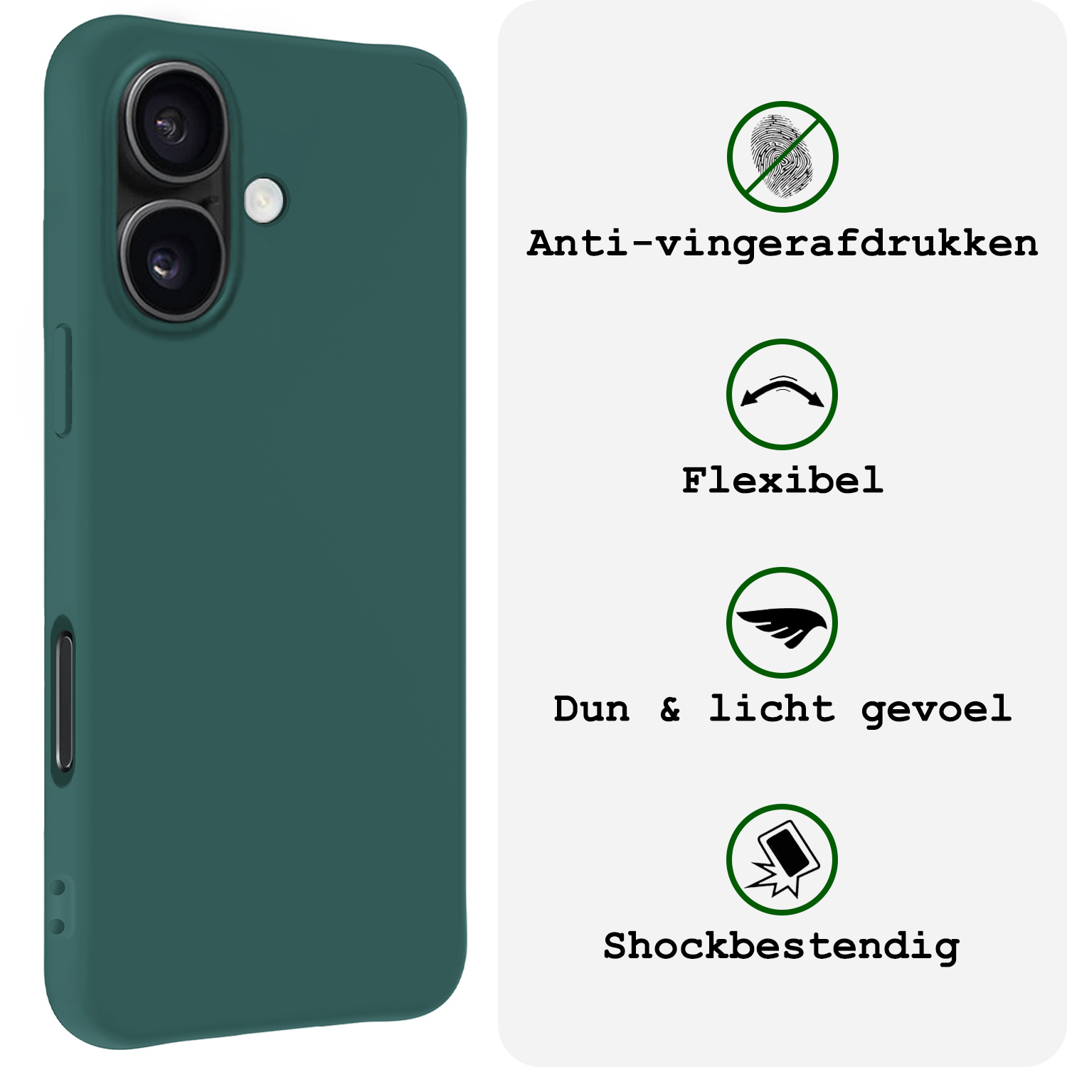BASEY. Hoes Geschikt voor iPhone 16 Plus Hoesje Siliconen Back Cover Case Met Screenprotector - Hoesje Geschikt voor iPhone 16 Plus Hoes Cover Hoesje - Donkergroen