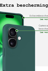 BASEY. Hoes Geschikt voor iPhone 16 Plus Hoesje Siliconen Back Cover Case Met Screenprotector - Hoesje Geschikt voor iPhone 16 Plus Hoes Cover Hoesje - Donkergroen