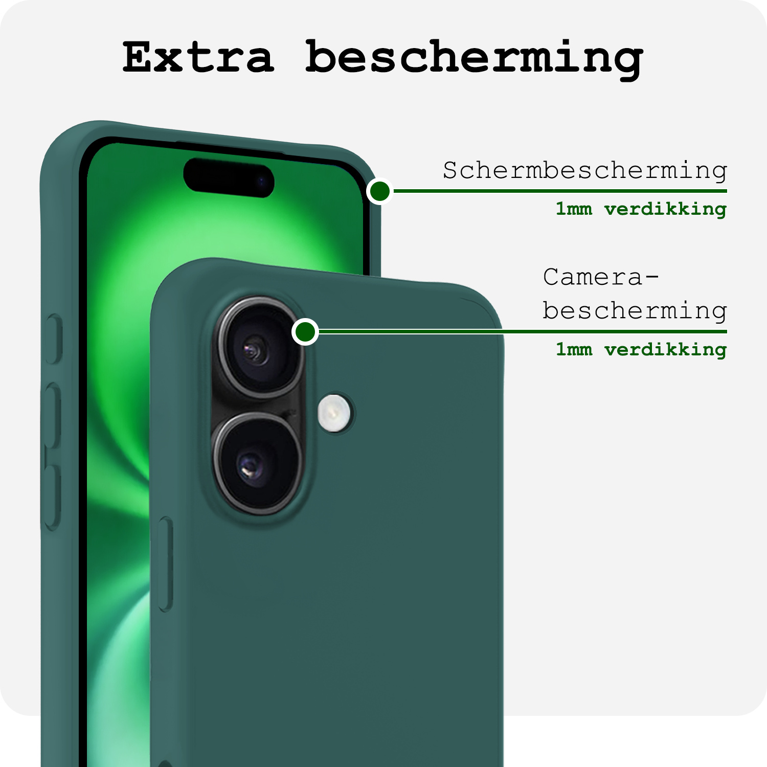 BASEY. Hoes Geschikt voor iPhone 16 Plus Hoesje Siliconen Back Cover Case Met Screenprotector - Hoesje Geschikt voor iPhone 16 Plus Hoes Cover Hoesje - Donkergroen