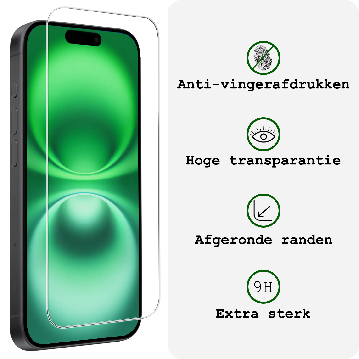 BASEY. Hoes Geschikt voor iPhone 16 Plus Hoesje Siliconen Back Cover Case Met Screenprotector - Hoesje Geschikt voor iPhone 16 Plus Hoes Cover Hoesje - Donkergroen