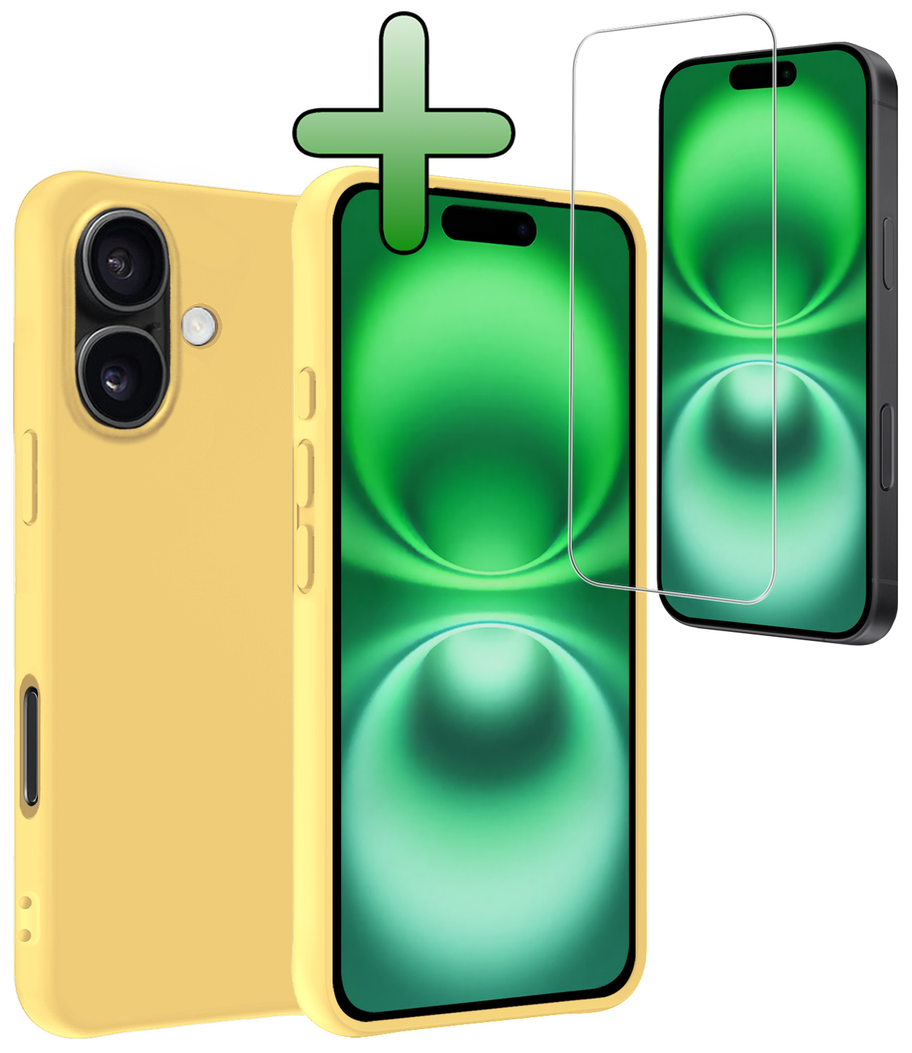 BASEY. Hoes Geschikt voor iPhone 16 Plus Hoesje Siliconen Back Cover Case Met Screenprotector - Hoesje Geschikt voor iPhone 16 Plus Hoes Cover Hoesje - Geel