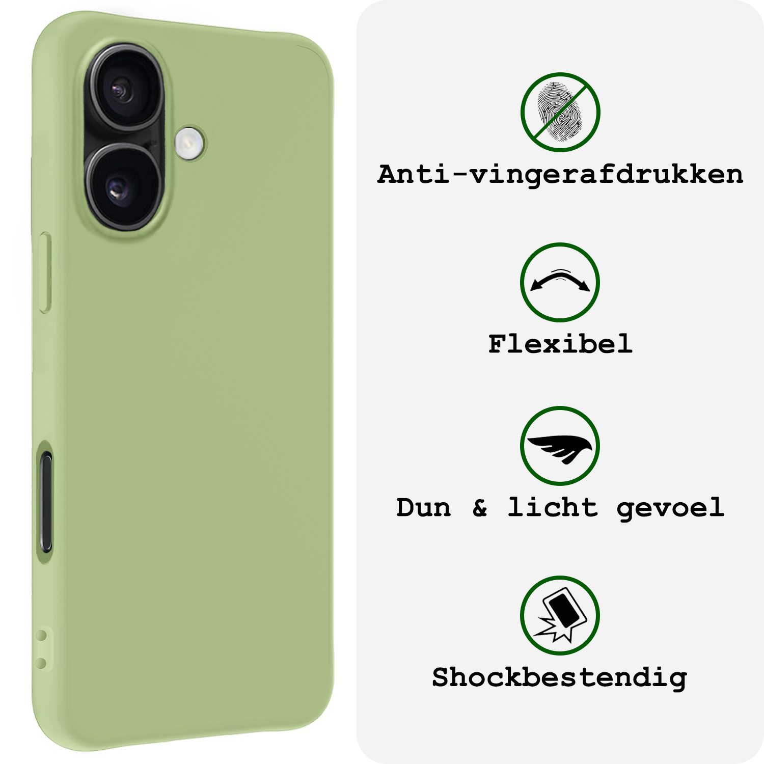 BASEY. Hoes Geschikt voor iPhone 16 Plus Hoesje Siliconen Back Cover Case Met Screenprotector - Hoesje Geschikt voor iPhone 16 Plus Hoes Cover Hoesje - Groen
