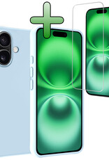 BASEY. Hoes Geschikt voor iPhone 16 Plus Hoesje Siliconen Back Cover Case Met Screenprotector - Hoesje Geschikt voor iPhone 16 Plus Hoes Cover Hoesje - Lichtblauw