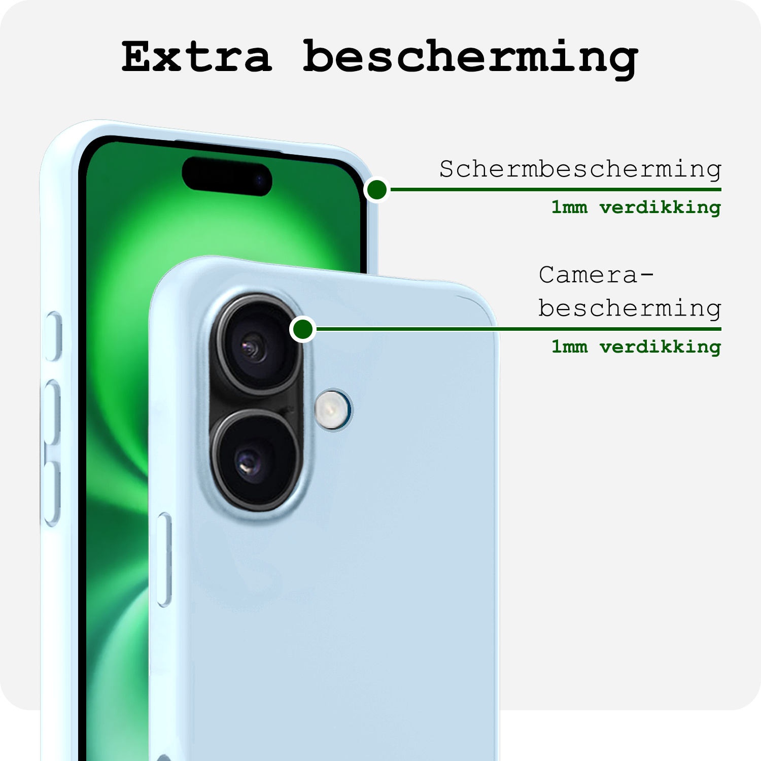 BASEY. Hoes Geschikt voor iPhone 16 Plus Hoesje Siliconen Back Cover Case Met Screenprotector - Hoesje Geschikt voor iPhone 16 Plus Hoes Cover Hoesje - Lichtblauw