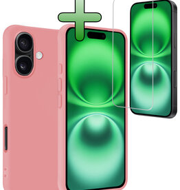 BASEY. BASEY. iPhone 16 Plus Hoesje Siliconen Met Screenprotector Met Dichte Notch - Lichtroze