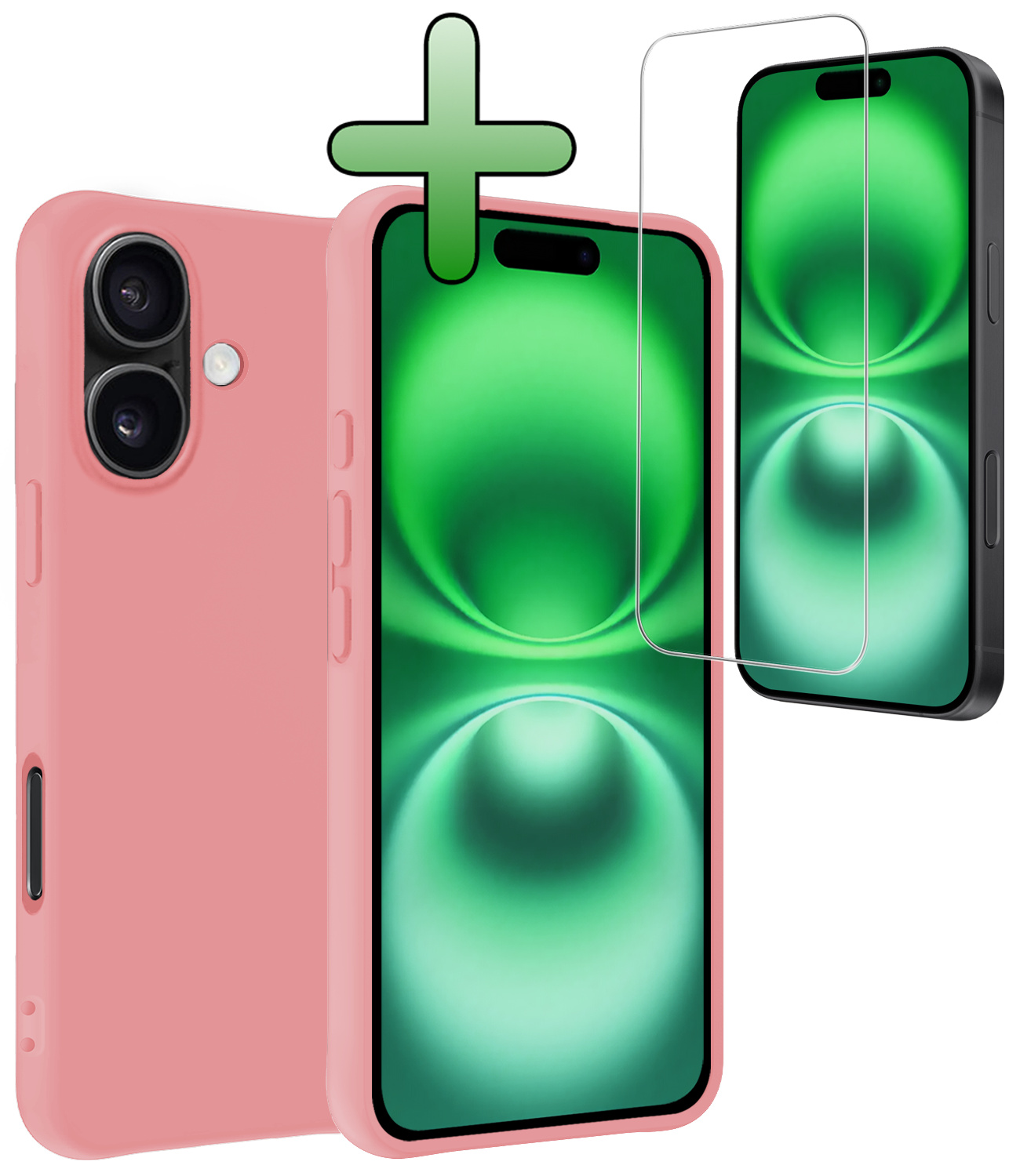 BASEY. Hoes Geschikt voor iPhone 16 Plus Hoesje Siliconen Back Cover Case Met Screenprotector - Hoesje Geschikt voor iPhone 16 Plus Hoes Cover Hoesje - Lichtroze
