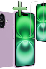 BASEY. Hoes Geschikt voor iPhone 16 Plus Hoesje Siliconen Back Cover Case Met Screenprotector - Hoesje Geschikt voor iPhone 16 Plus Hoes Cover Hoesje - Lila