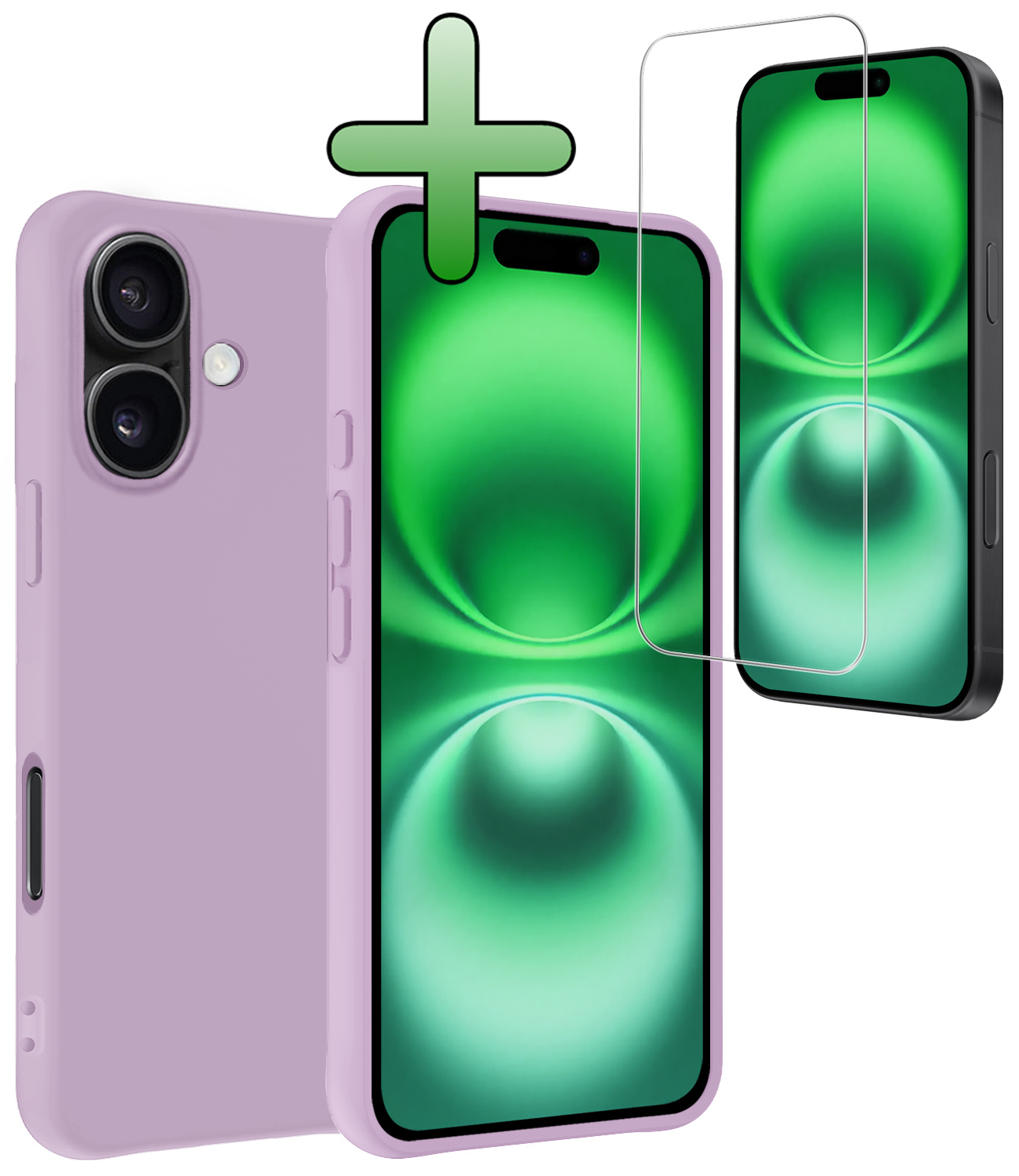 BASEY. Hoes Geschikt voor iPhone 16 Plus Hoesje Siliconen Back Cover Case Met Screenprotector - Hoesje Geschikt voor iPhone 16 Plus Hoes Cover Hoesje - Lila