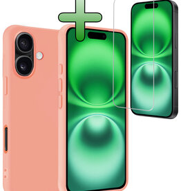 BASEY. BASEY. iPhone 16 Plus Hoesje Siliconen Met Screenprotector Met Dichte Notch - Perzik
