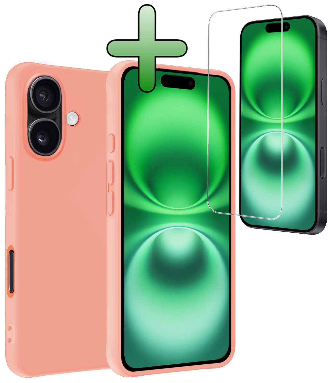 BASEY. Hoes Geschikt voor iPhone 16 Plus Hoesje Siliconen Back Cover Case Met Screenprotector - Hoesje Geschikt voor iPhone 16 Plus Hoes Cover Hoesje - Perzik