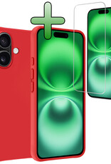 BASEY. Hoes Geschikt voor iPhone 16 Plus Hoesje Siliconen Back Cover Case Met Screenprotector - Hoesje Geschikt voor iPhone 16 Plus Hoes Cover Hoesje - Rood