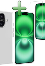 BASEY. Hoes Geschikt voor iPhone 16 Plus Hoesje Siliconen Back Cover Case Met Screenprotector - Hoesje Geschikt voor iPhone 16 Plus Hoes Cover Hoesje - Wit