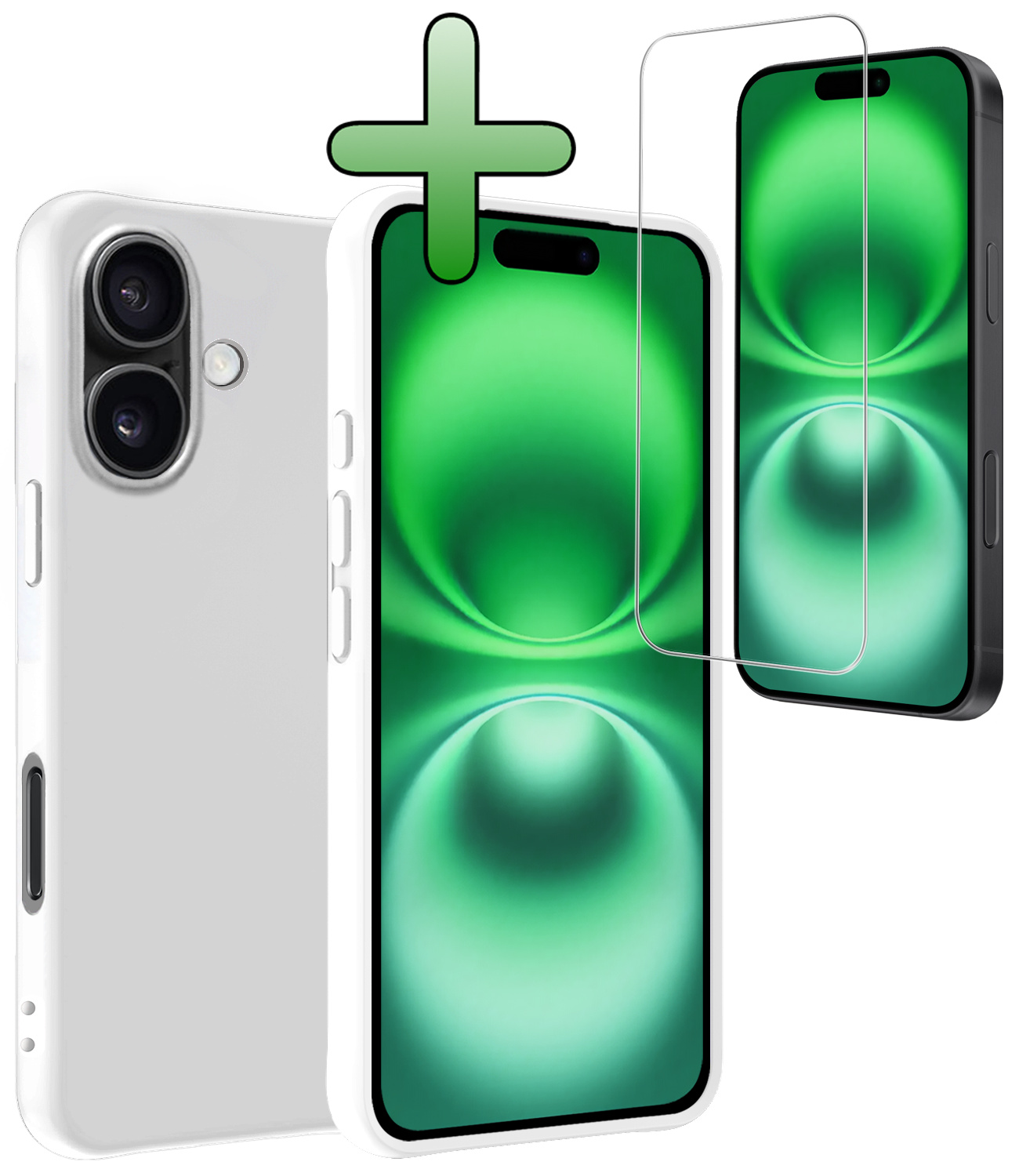 BASEY. Hoes Geschikt voor iPhone 16 Plus Hoesje Siliconen Back Cover Case Met Screenprotector - Hoesje Geschikt voor iPhone 16 Plus Hoes Cover Hoesje - Wit
