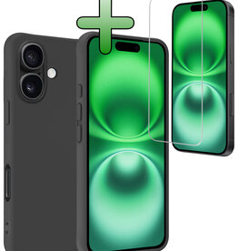 BASEY. BASEY. iPhone 16 Plus Hoesje Siliconen Met Screenprotector Met Dichte Notch - Zwart