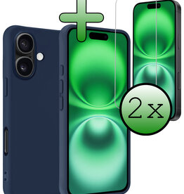 BASEY. BASEY. iPhone 16 Plus Hoesje Siliconen Met 2x Screenprotector Met Dichte Notch - Donkerblauw