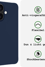 BASEY. Hoes Geschikt voor iPhone 16 Plus Hoesje Siliconen Back Cover Case Met 2x Screenprotector - Hoesje Geschikt voor iPhone 16 Plus Hoes Cover Hoesje - Donkerblauw