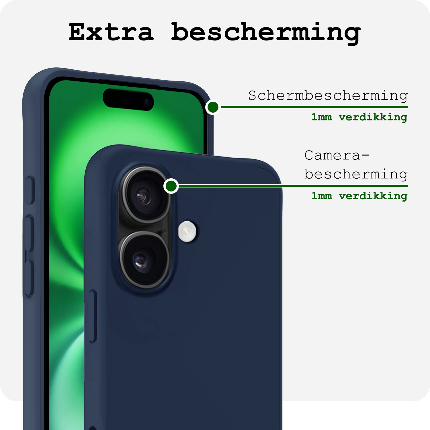 BASEY. Hoes Geschikt voor iPhone 16 Plus Hoesje Siliconen Back Cover Case Met 2x Screenprotector - Hoesje Geschikt voor iPhone 16 Plus Hoes Cover Hoesje - Donkerblauw
