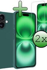 BASEY. Hoes Geschikt voor iPhone 16 Plus Hoesje Siliconen Back Cover Case Met 2x Screenprotector - Hoesje Geschikt voor iPhone 16 Plus Hoes Cover Hoesje - Donkergroen