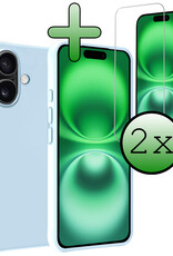 BASEY. Hoes Geschikt voor iPhone 16 Plus Hoesje Siliconen Back Cover Case Met 2x Screenprotector - Hoesje Geschikt voor iPhone 16 Plus Hoes Cover Hoesje - Lichtblauw