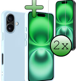 BASEY. BASEY. iPhone 16 Plus Hoesje Siliconen Met 2x Screenprotector Met Dichte Notch - Lichtblauw